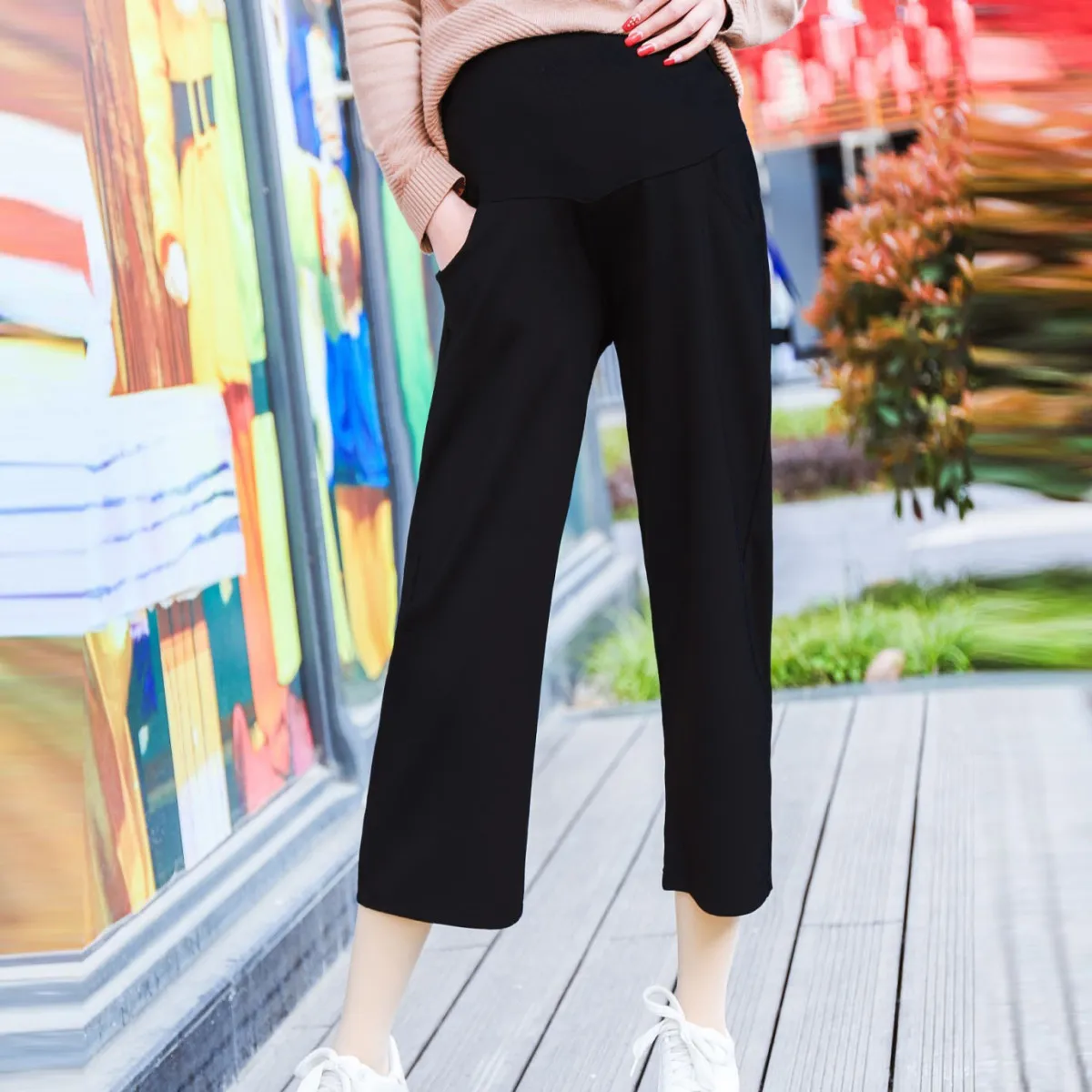 Maternity Casual Solid Color Loose Belly Pants