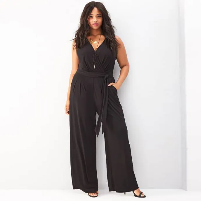 Women Plus Size V-Neck Sleeveless Loose Jumpsuit Casual Solid Color
