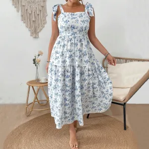 Summer Women Casual Plus Size Floral Print Sling Dress