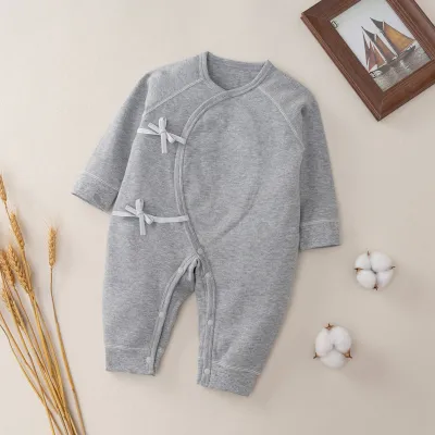 Kids Baby Boys Girls Casual Cute Solid Color Cartoon Print Long Sleeve Romper Lace-Up Butterfly Clothes