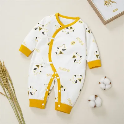 Kids Baby Boys Girls Casual Cute Solid Color Cartoon Print Long Sleeve Romper Lace-Up Butterfly Clothes