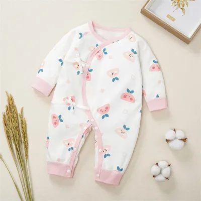 Kids Baby Boys Girls Casual Cute Solid Color Cartoon Print Long Sleeve Romper Lace-Up Butterfly Clothes