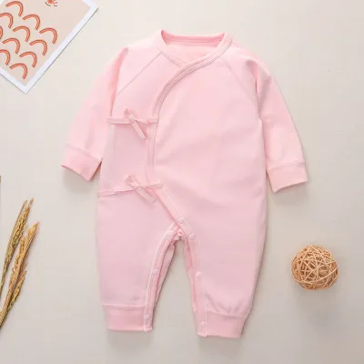 Kids Baby Boys Girls Casual Cute Solid Color Cartoon Print Long Sleeve Romper Lace-Up Butterfly Clothes