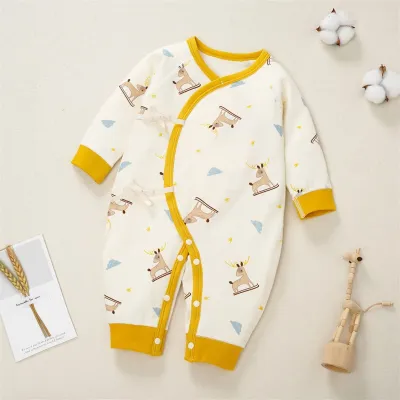 Kids Baby Boys Girls Casual Cute Solid Color Cartoon Print Long Sleeve Romper Lace-Up Butterfly Clothes