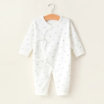 Kids Baby Boys Girls Casual Cute Solid Color Cartoon Print Long Sleeve Romper Lace-Up Butterfly Clothes