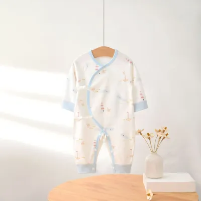 Kids Baby Boys Girls Casual Cute Solid Color Cartoon Print Long Sleeve Romper Lace-Up Butterfly Clothes