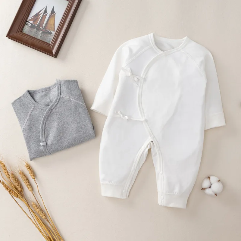 Kids Baby Boys Girls Casual Cute Solid Color Cartoon Print Long Sleeve Romper Lace-Up Butterfly Clothes