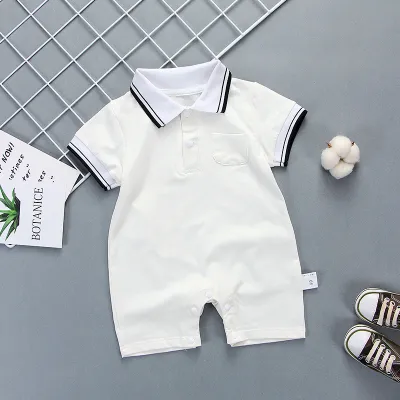 Kids Baby Boys Girls Casual Cute Solid Color Short Sleeve Lapel Romper