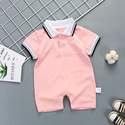 Kids Baby Boys Girls Casual Cute Solid Color Short Sleeve Lapel Romper
