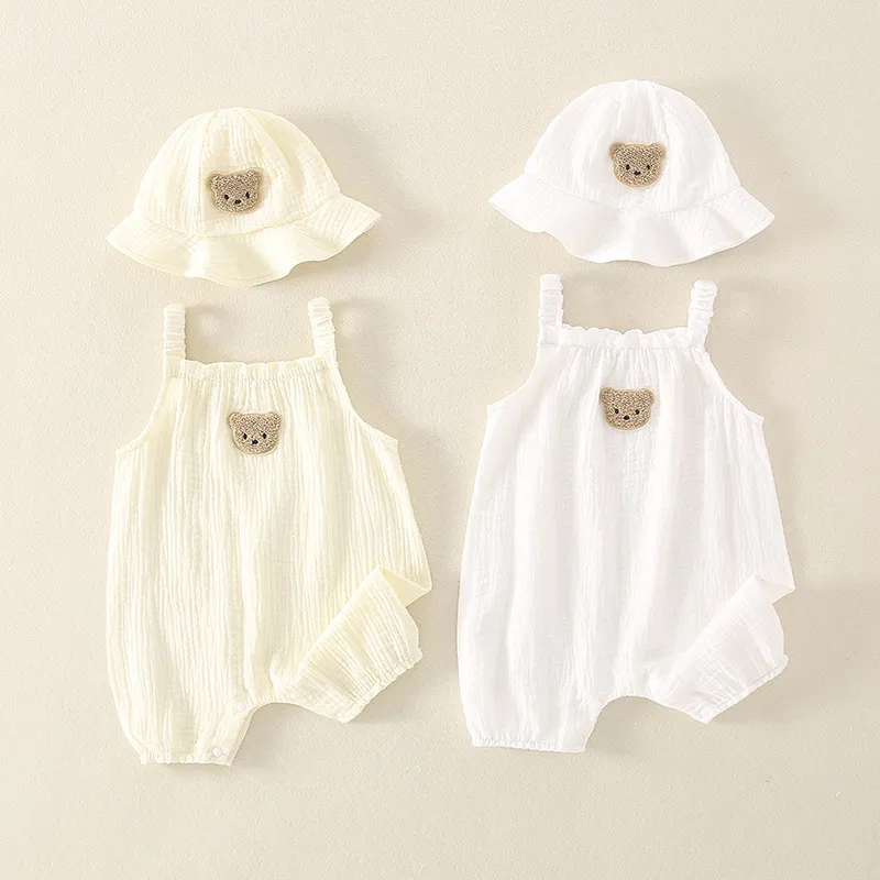 Kids Baby Boys Girls Casual Cute Cartoon Print Sleeveless Romper Pure Cotton Fresh Style