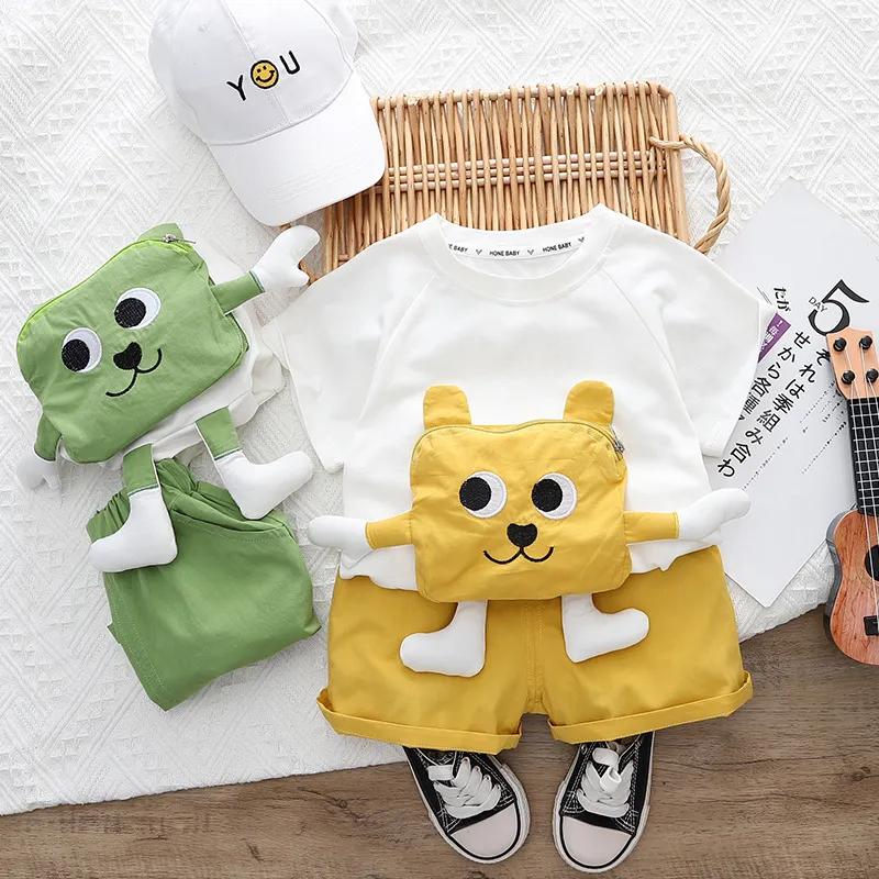 Kids Boys Casual Cartoon Short Sleeve Round Neck T-Shirt and Shorts Set Cotton Pullover Two-Piece Outfit