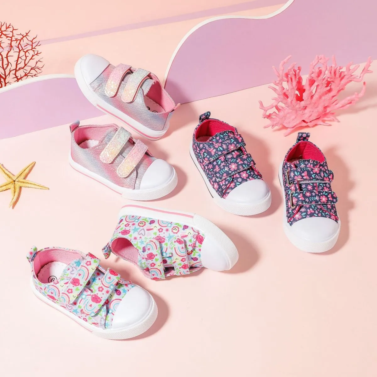 Children's Cute Cartoon Printed Velcro Canvas Low Top Shoes