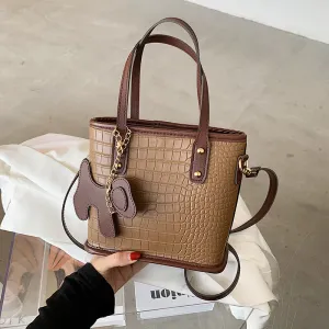 Women Fashion Crocodile Print PU Leather Small Square Bag Handbag Zipper Closure Soft