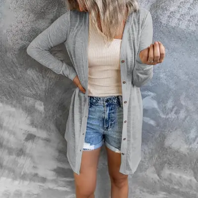 Women Casual Loose Fit Long Sleeve Button Cardigan Jacket