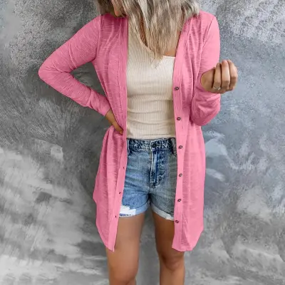 Women Casual Loose Fit Long Sleeve Button Cardigan Jacket