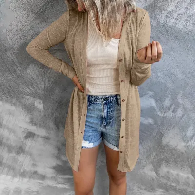 Women Casual Loose Fit Long Sleeve Button Cardigan Jacket