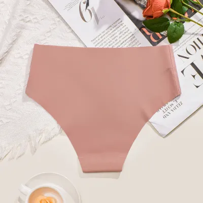 Women's High Waist Seamless Breathable Panties in Solid Color Nylon