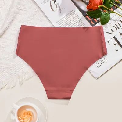 Women's High Waist Seamless Breathable Panties in Solid Color Nylon