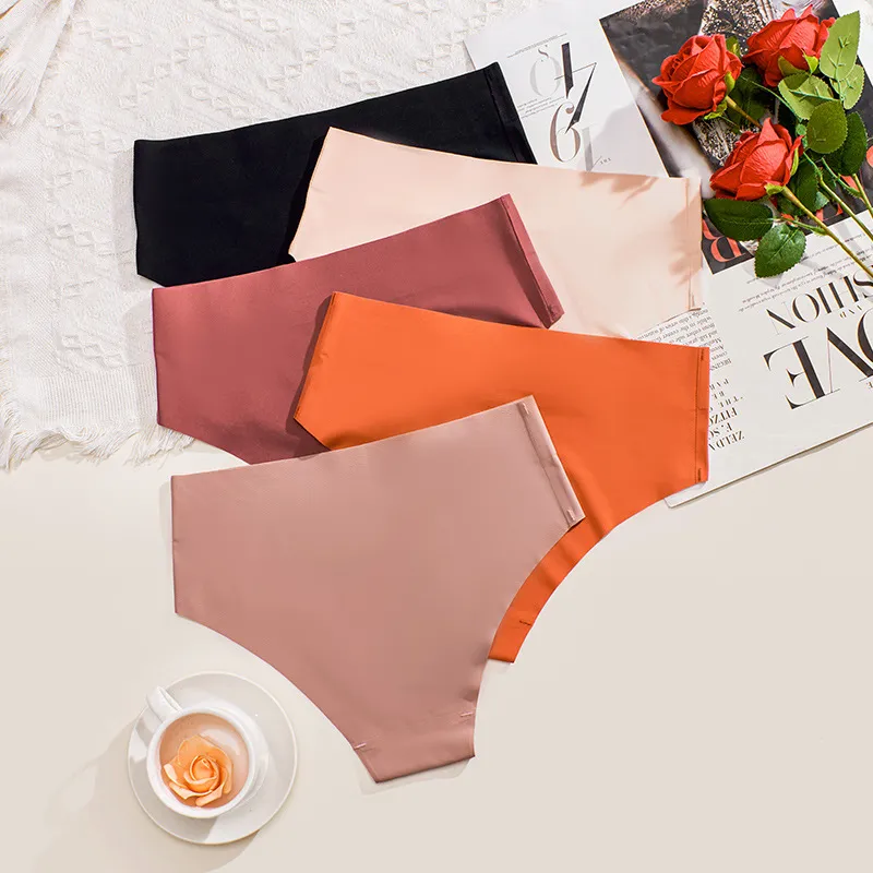Women's High Waist Seamless Breathable Panties in Solid Color Nylon