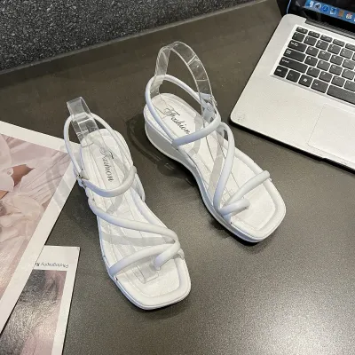 Women Summer Fashion Plus Size Wedge Heel Square-Toe Roman Sandals