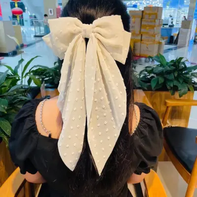 Women Fashion Exaggerated Oversized Bow Ribbon Spring Hairpin