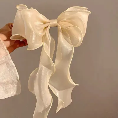 Summer Women Fashion Mesh Bow Ribbon Hairpin