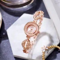 Women Fashion Simple Rose Gold Case Rhinestone Quartz Watch