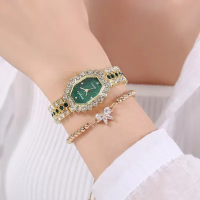 Women Fashion Polygon Dial Rhinestone Bracelet Watch