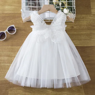 Kids Toddler Girls Casual Cute Solid Butterfly Sleeveless Mesh Princess Dress