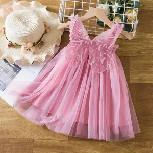 Kids Toddler Girls Casual Cute Solid Butterfly Sleeveless Mesh Princess Dress