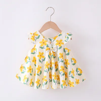 Kids Baby Girls Casual Cute Heart-Shaped Polka Dot Fruit Print Sleeveless Pleated Cotton Dress
