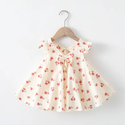 Kids Baby Girls Casual Cute Heart-Shaped Polka Dot Fruit Print Sleeveless Pleated Cotton Dress
