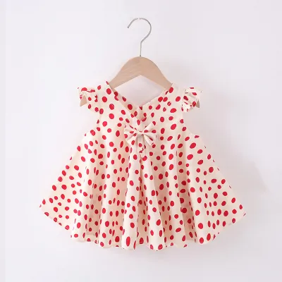 Kids Baby Girls Casual Cute Heart-Shaped Polka Dot Fruit Print Sleeveless Pleated Cotton Dress