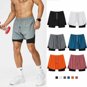 Men Casual Sports Quick Dry Solid Color Plus Size Lined Shorts