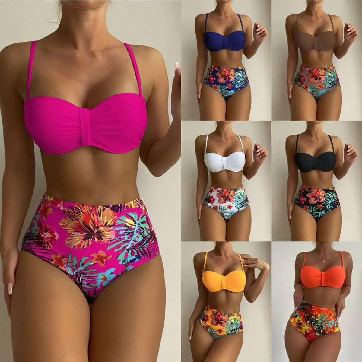 Summer Vacation Women Floral Printed Padded Tankini Swimwear
