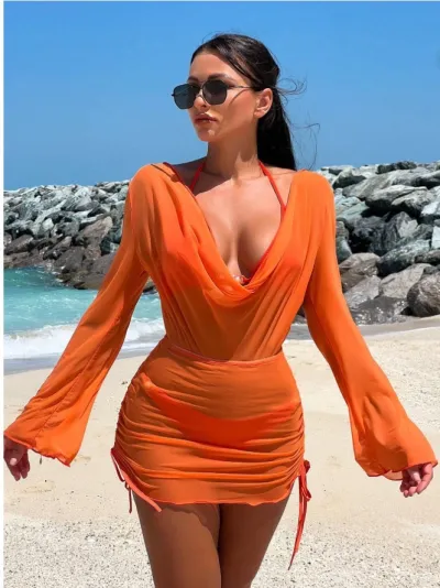Three-Piece Bikini Set with Halter Neck Blouse Coverup - Sexy Women Swimsuit