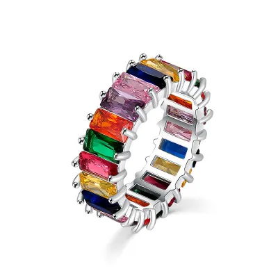 Rectangular Zircon Inlaid Fashion Commuter Simple Ring for Women