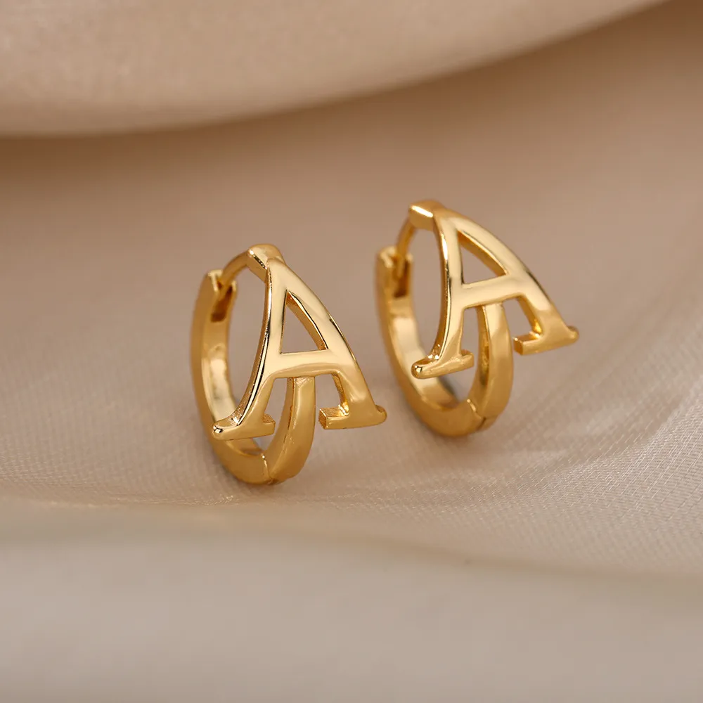 26 English Letter Alphabet Women Simple Copper Earrings