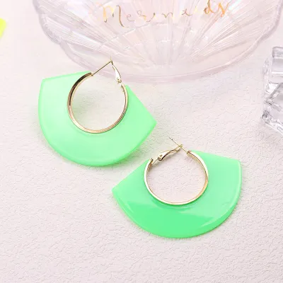 Women Fluorescent Color Geometric Hollow Fan-Shaped Acrylic Fashion Exaggerated Hoop Earrings
