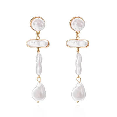 Women Vintage Exaggerated Long Pearl Irregular Baroque Elegant Earrings