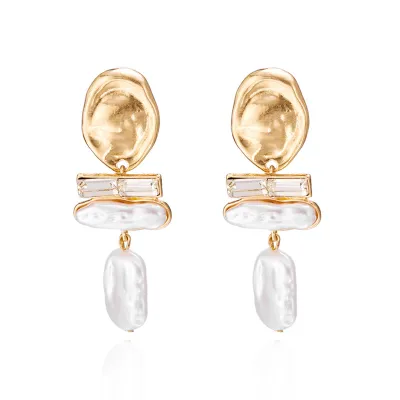 Women Vintage Exaggerated Long Pearl Irregular Baroque Elegant Earrings
