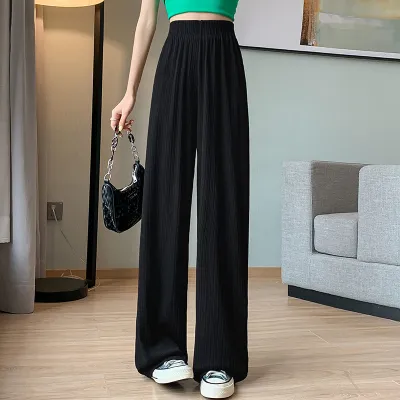 Summer Women Casual Chiffon High Waist Wide Leg Pants
