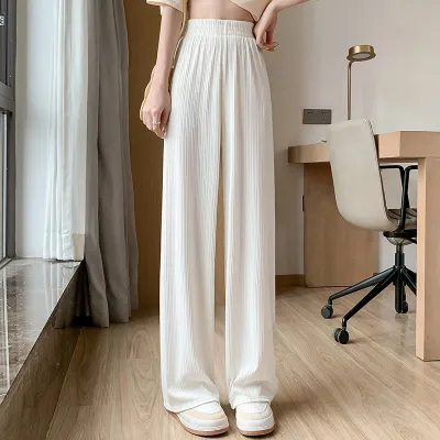 Summer Women Casual Chiffon High Waist Wide Leg Pants