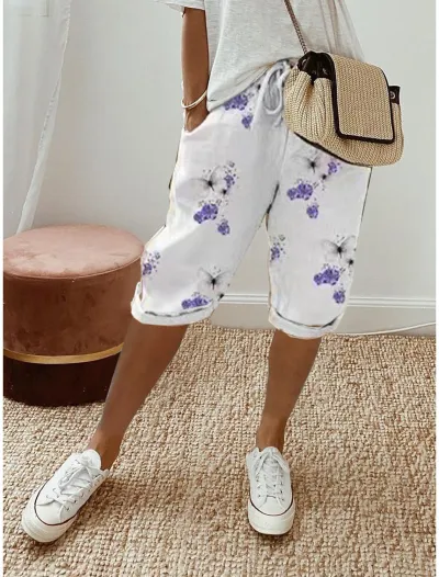 Women Casual Solid Color Cotton Linen Pocket Pants