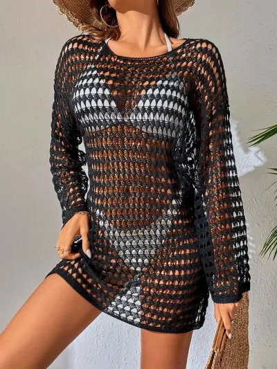Summer Women Fashion Sexy Mesh Hollow Knitted Bikini Sunscreen Cover-Up