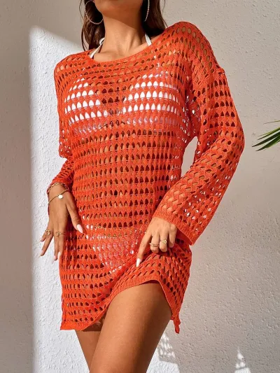 Summer Women Fashion Sexy Mesh Hollow Knitted Bikini Sunscreen Cover-Up