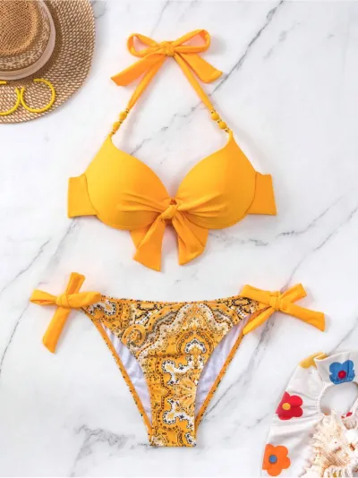 Women Sexy Print Strap Bikini