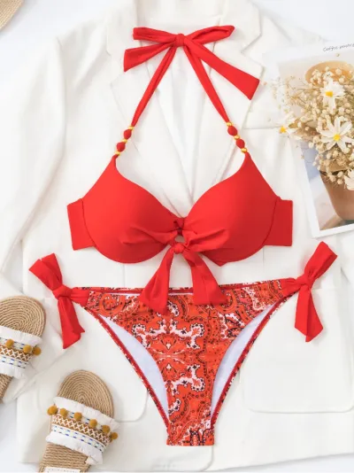 Women Sexy Print Strap Bikini