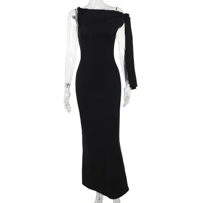 Women Sexy Solid Color Sleeveless Strap Bodycon Maxi Dress