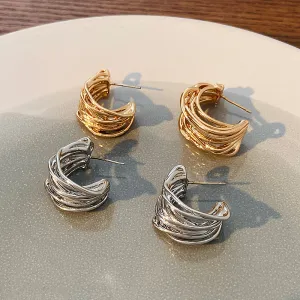 Women Creative C-Shaped Alloy Line Winding Geometric Earrings